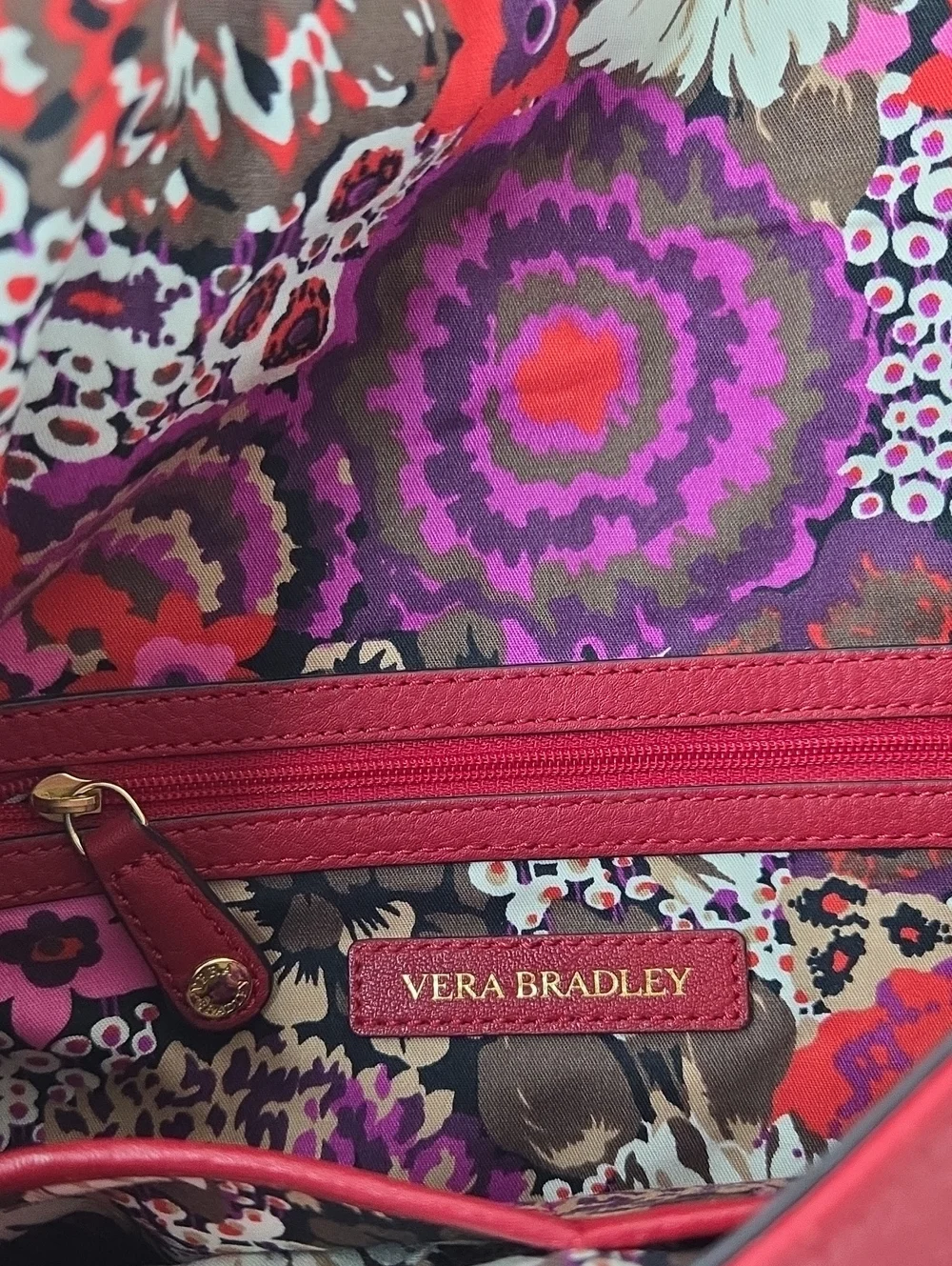 Vera Bradley Alexa Red Pebbled Leather Crossbody Shoulder Bag Adjustable Strap